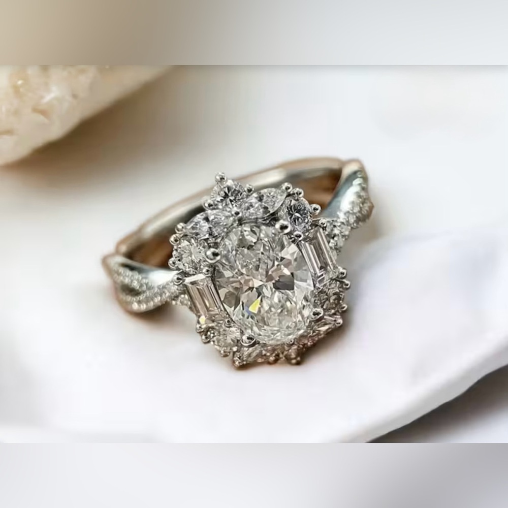 18K GOLD PLATED 3 CT tw Adjustable Oval Moissanite Wedding Engagement Ring